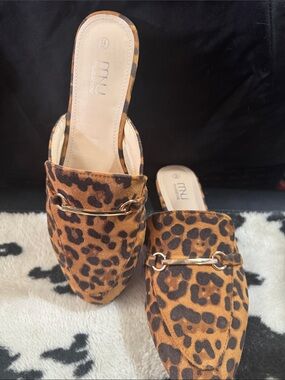 Musse & Cloud Leopard-Print Slide Loafers with Gold Bit Accent